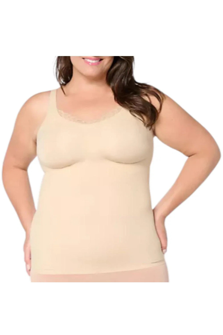 Evelyn & Bobbie Women's Lace Trim V-Neck Seamless Bra Cami Sand - Regular